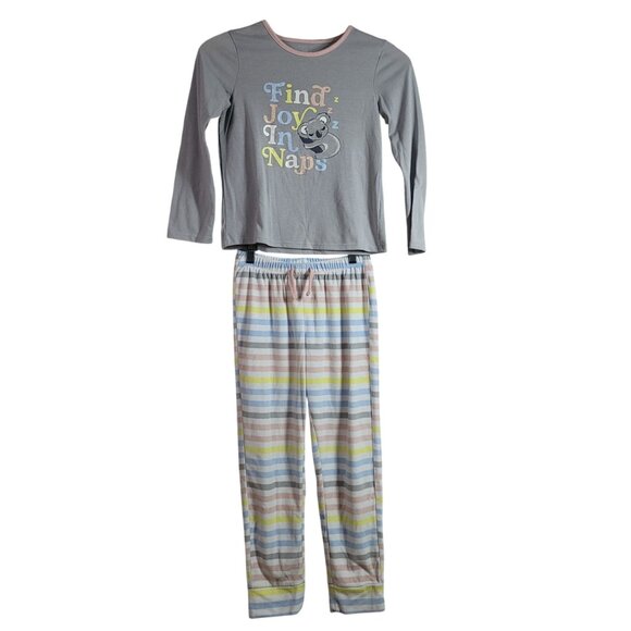 Wonder Nation Girls PJ Set Gray Pink Size 7 Medium 2 PC Koala Striped Pants READ - Picture 1 of 13